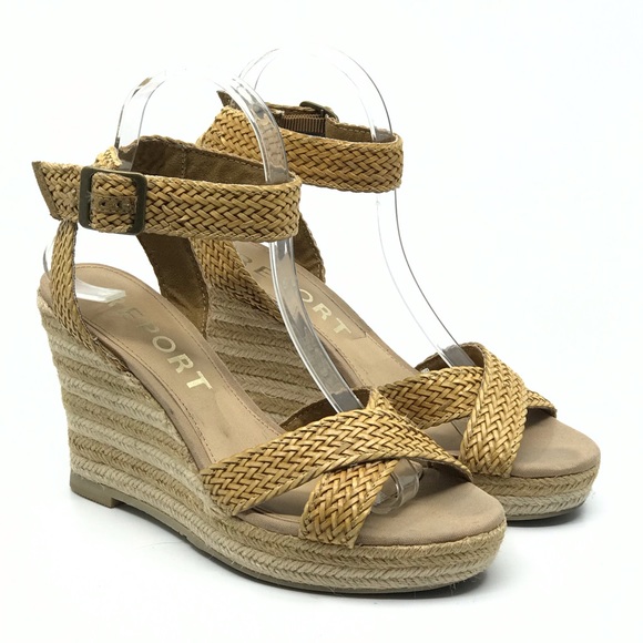 REPORT TAN WOVEN LEATER WEDGE SANDAL - Picture 1 of 8